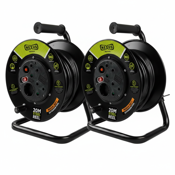 Nexus 30m Steel Extension Reel with 4 Sockets and 16A Rating - 2 Pack