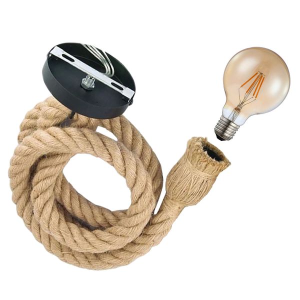 Rope Style Pendant Lamp 1M And LED 4W Filament Bulb Value Pack