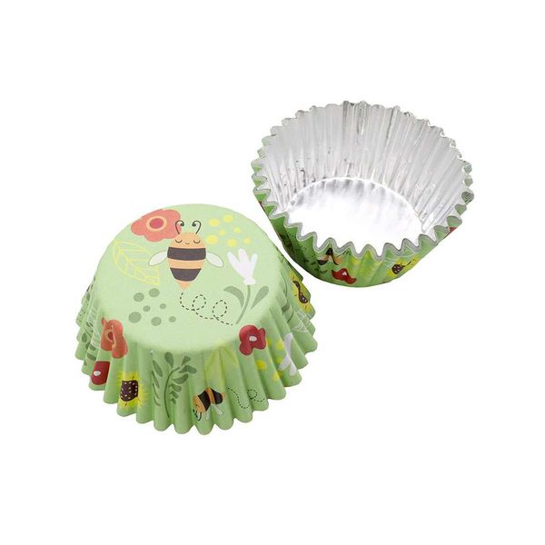 Cupcake Wrapper Case Green Bees Pack of 30
