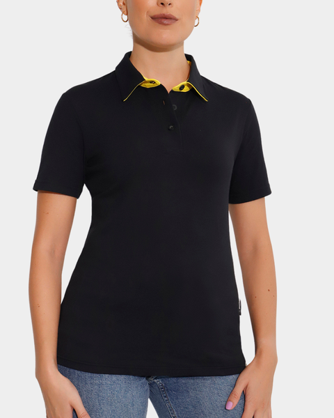 Just Breethe Ladies Polo Black &amp; Yellow