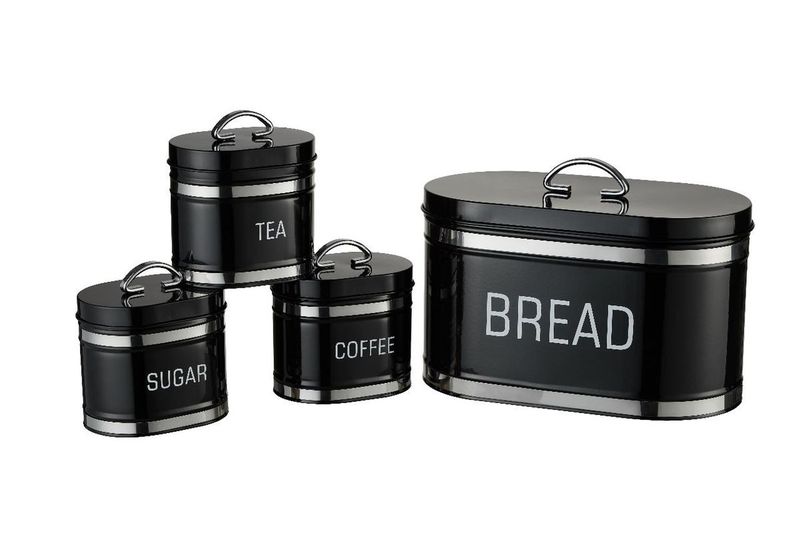 Bread Bin and Canister Set - Chrome Stripe 4 Pieces