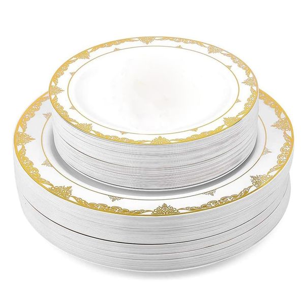 50 PCS Plastic Plates Dinnerware Set Fancy Plastic Plates Party Disposable