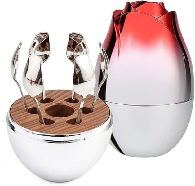 Hub's Luxury Rose Egg Shape Plastic Cutlery Storage