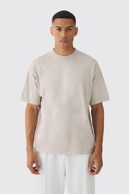 boohooMAN - Men's Oversized Extended Neck Washed T-shirt - Stone | Shop ...
