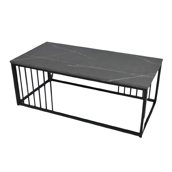 Modern Rectangular Ceramic Top Coffee Table With Metal Base and Shelf