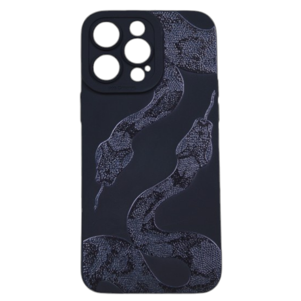 High Quality Snake Print Phone Case For iPhone 14 Pro Max - Black