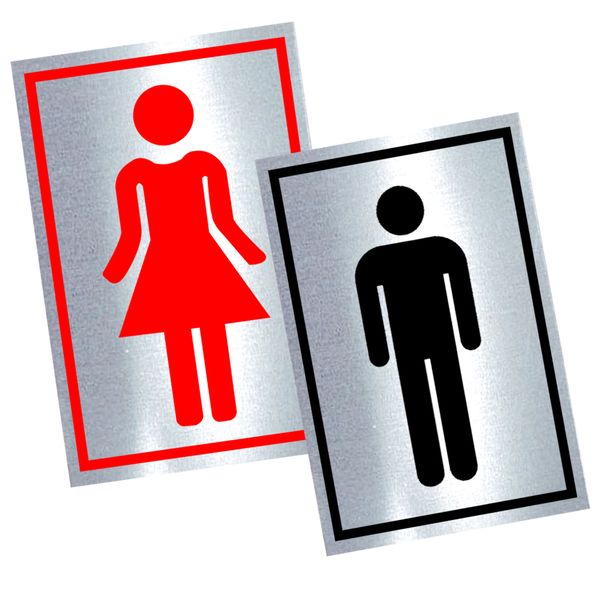 2Pcs - Aluminium Self Adhesive Male &amp; Female Bathroom Signs - 21cm Height