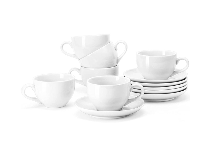 Porcelain Cappuccino, Coffee Latte Cups Set with Saucer - 12 Piece