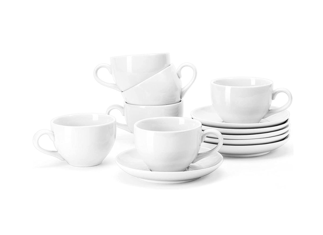 Porcelain Cappuccino, Coffee Latte Cups Set with Saucer - 12 Piece ...