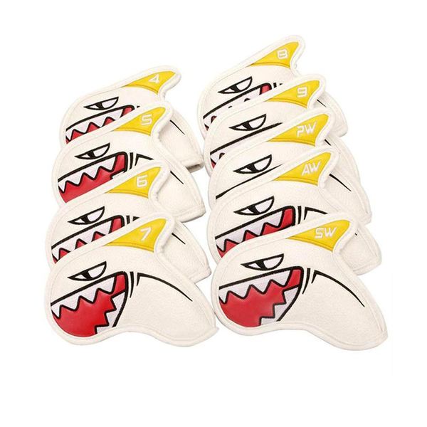 9 Piece Cute Shark Shape PU Leather Golf Iron Head Covers Set