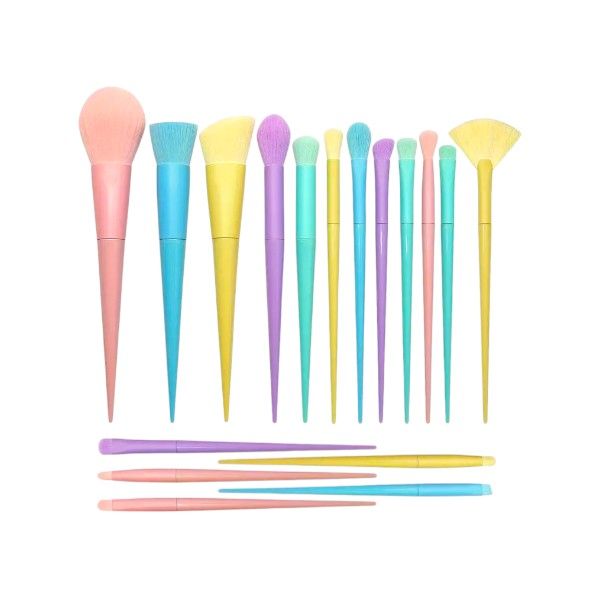 17 Piece - Vibrant Makeup Brush Set With Premium Synthetic Bristles-Rainbow
