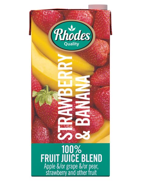 Rhodes - 100% Strawberry &amp; Banana Fruit Juice Blend 1L - Pack of 6