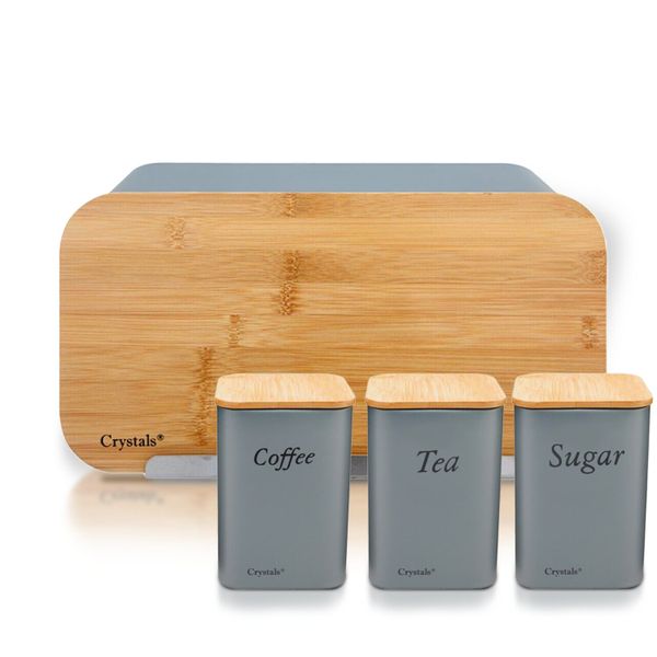 Breadbin Steel Design With Bamboo Lid With 3 Pie image