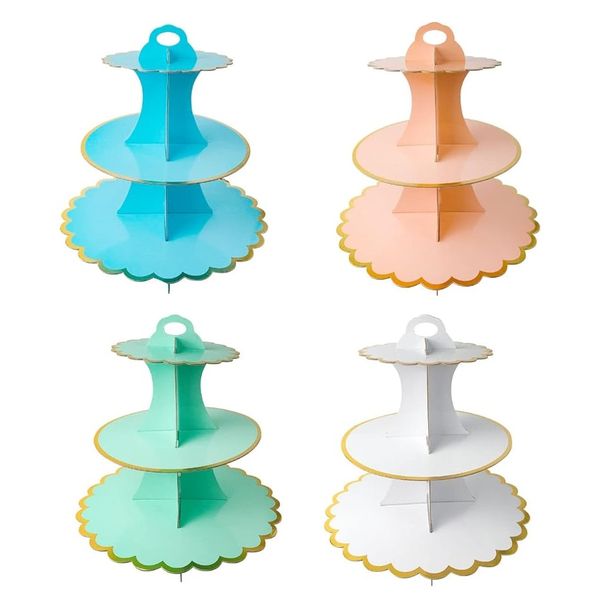 3 Tier Reusable Card Board Cupcake Stand - Set of 4
