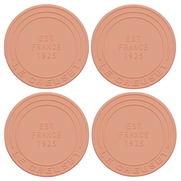 Le Creuset Set of 4 Silicone Coasters Est 1925 Design - Peche