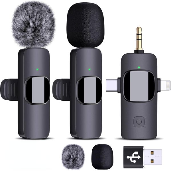 Wireless Lavalier Microphone Compatible with iPhone iPad Android Devices