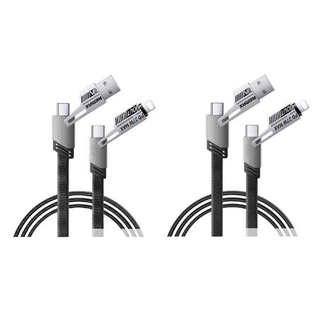 Remax 65W 4-in-1 USB-A/C to C + Lightning Charging Cables - 2 Pack, 1m Blk Image