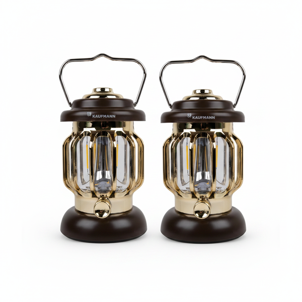 Kaufmann Vintage-Style Small Rechargeable Lantern for Camping - 2 Pack