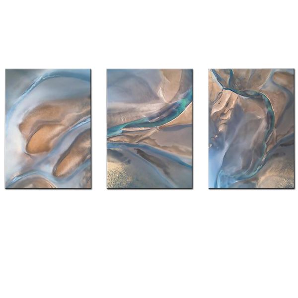 Canvas-Art-3 Pieces Blue &amp; Silver Dessert Sand Decorative Room Wall Art