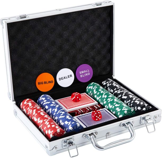CellTime 200 Piece Poker Set With Aluminium Case, 2 Deck Cards,Buttons,Dice