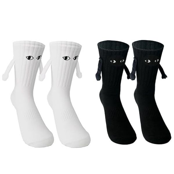 Matching Magnetic Hand Holding Socks, Embroidery Eyes Friendship Socks
