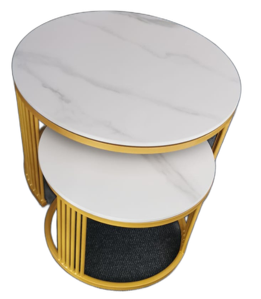 Coffee tables Set of Two - Rounded Marble Top - Stained White Top