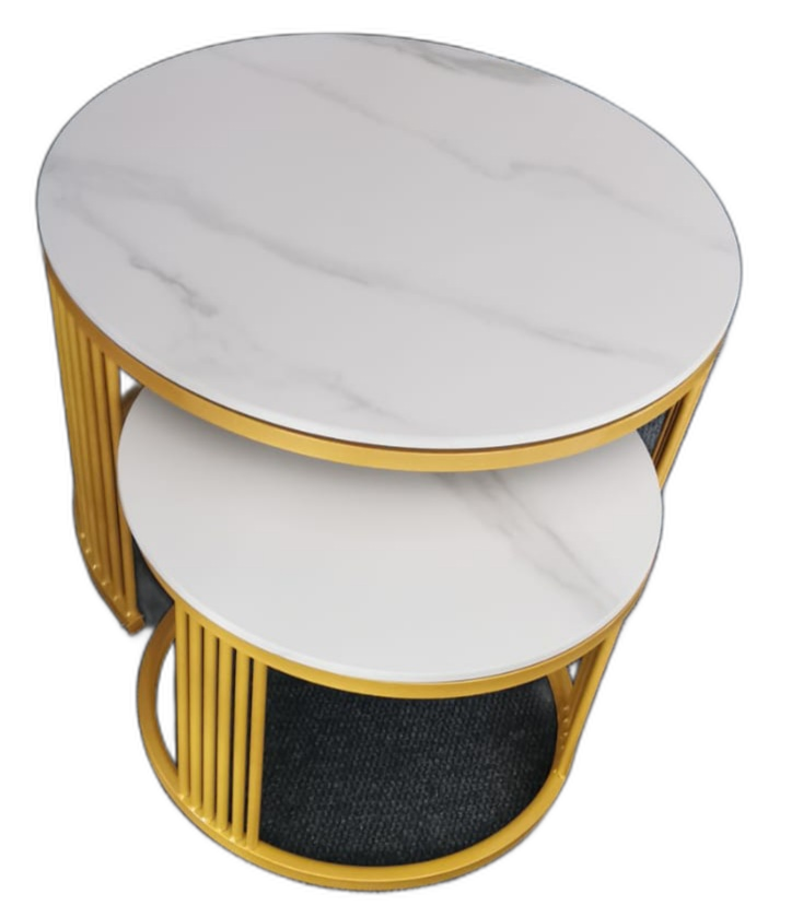 Coffee tables Set of Two Rounded Marble Top Stained White Top