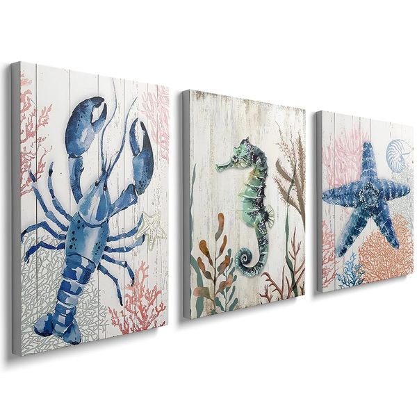 Canvas Art - 3 Piece Sea Ocean Creatures Canvas Wall Art Decor