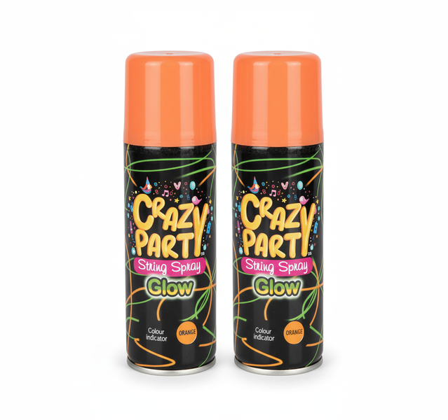 Crazy Party Glow in the Dark Orange Spray String - Non-Toxic Fun - 2 Pack