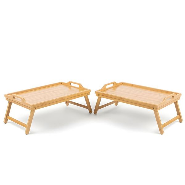 2-piece Bamboo Bed Tray Table with Foldable Legs &amp; Handles