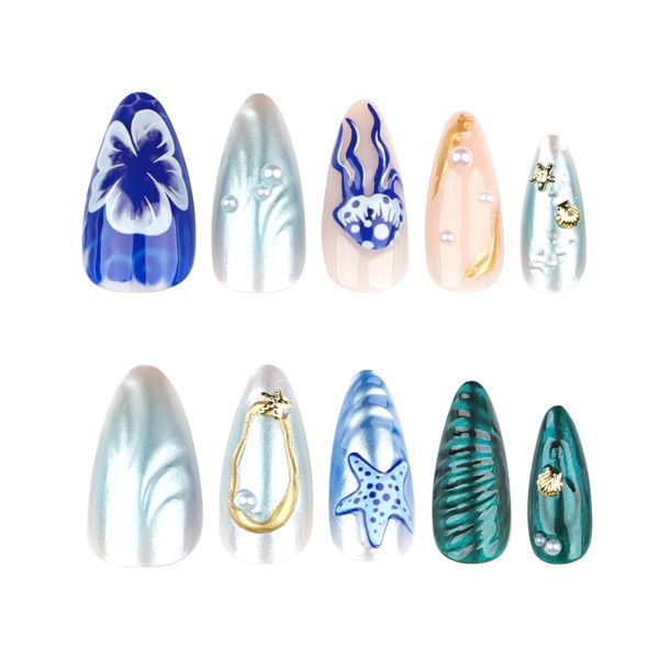 3D Ocean Manicure-Short Almond Shape Wearable Nail Tips