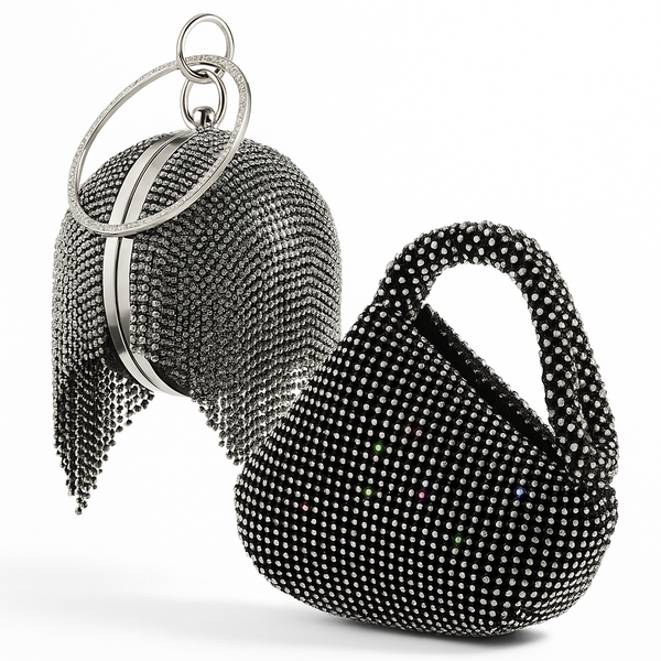 2-Piece Women's Triangle Clutch Evening Round Ball Crystal Purse Bag