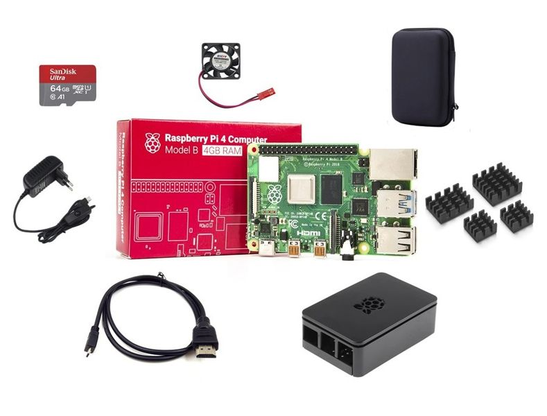 Raspberry Pi 4B 4GB Complete Kit with 64gb card and carry case