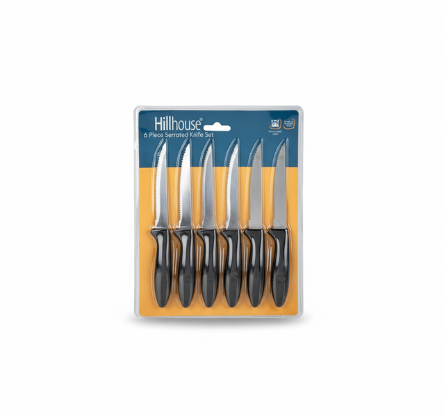 Hillhouse 6 Piece Serrated Steak Knife Set with Ergonomic Handles