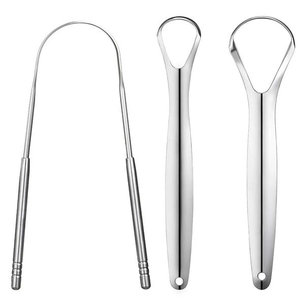 3 Pieces Metal Tongue Scraper, Stainless Steel