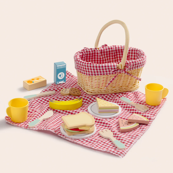 TookyToy - Pretend Play Wooden Picnic Basket Toy Set