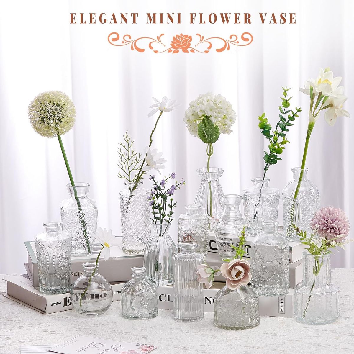 花瓶・フラワースタンド vintage * Portugal ribbon flower vase Vintage Glass Bud Small Vase Set For Flower Home Wedding Decor