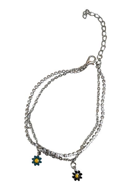 Anklet Chain Double Strand With Diamante Crystals and Flower Attachments