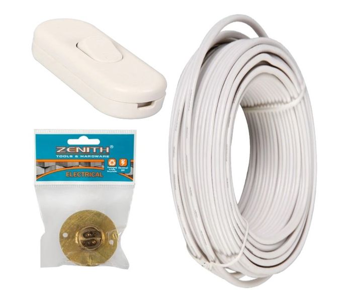Ripcord 0.5mmx 10m Coil + 2x Batten Holder Brass 50mm + 10x Through Switch