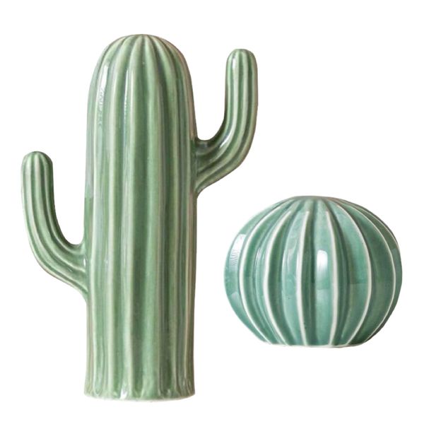 Decor Bright Pastel Ceramic Cactus Succulent Ornaments Set of 2 - Special