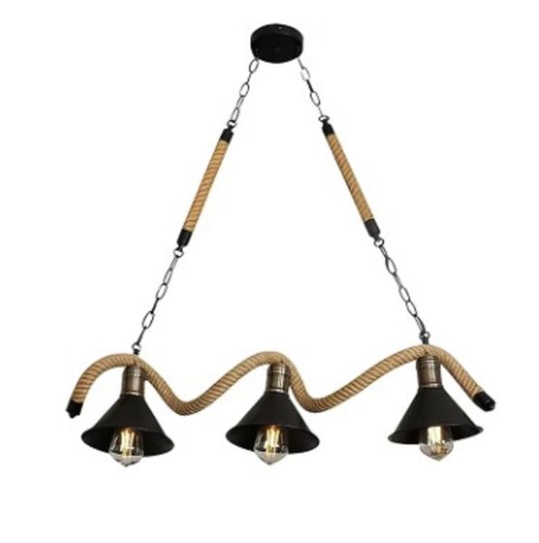 Indoor Lighting Rope Chandeliers Iron Pendant Lamps 3 Heads