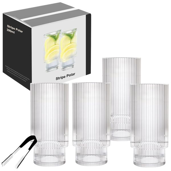 5 Piece Se - Highball Elegant Glassware for Water Juice Whiskey - 390ml