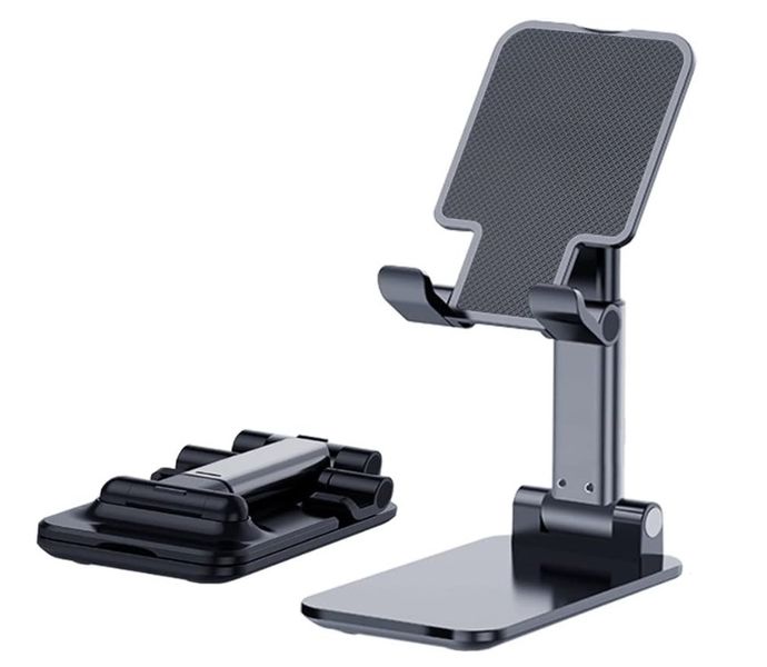 Phone stand, adjustable angle and height, with silicone pads.