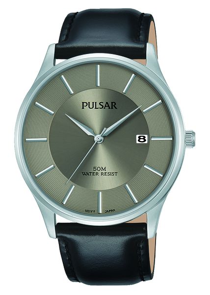 Pulsar Gents Black Leather Dress Grey Dial - PS9545X11