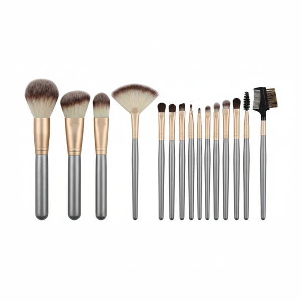 18-Piece Makeup Brush Set in Pink Pouch | Champagne