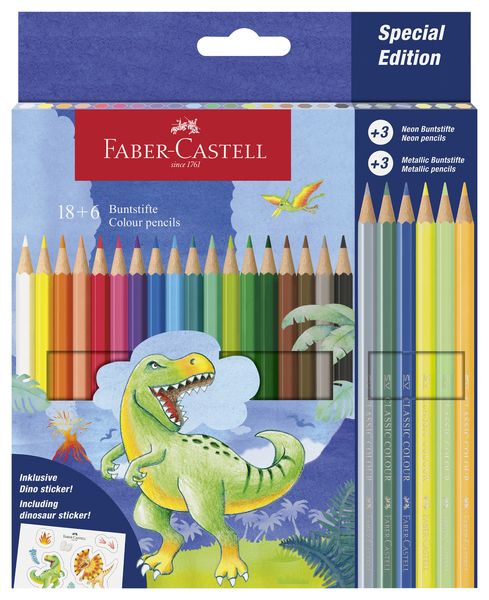 Faber-Castell Dinosaur edition colour pcl (18 classic /3 metallic/3neon)