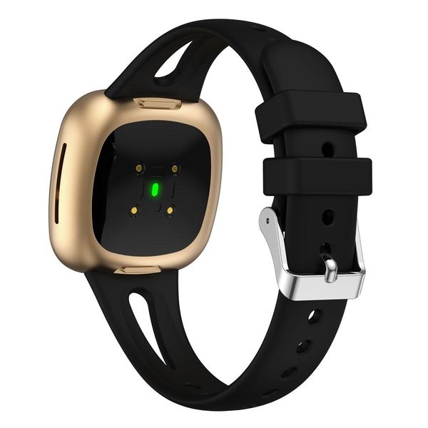 BasicX Fitbit Versa 3/4 Slim Silicone Band S - Breathable Comfort, Black