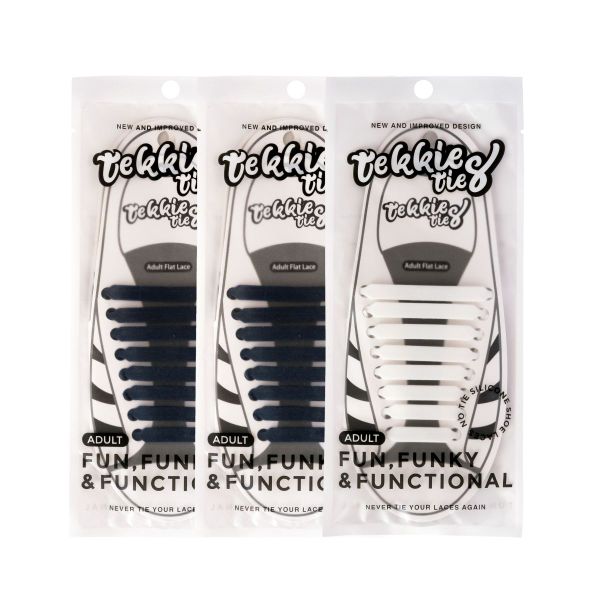 Tekkie Ties No-tie silicone laces - Adult Black and White