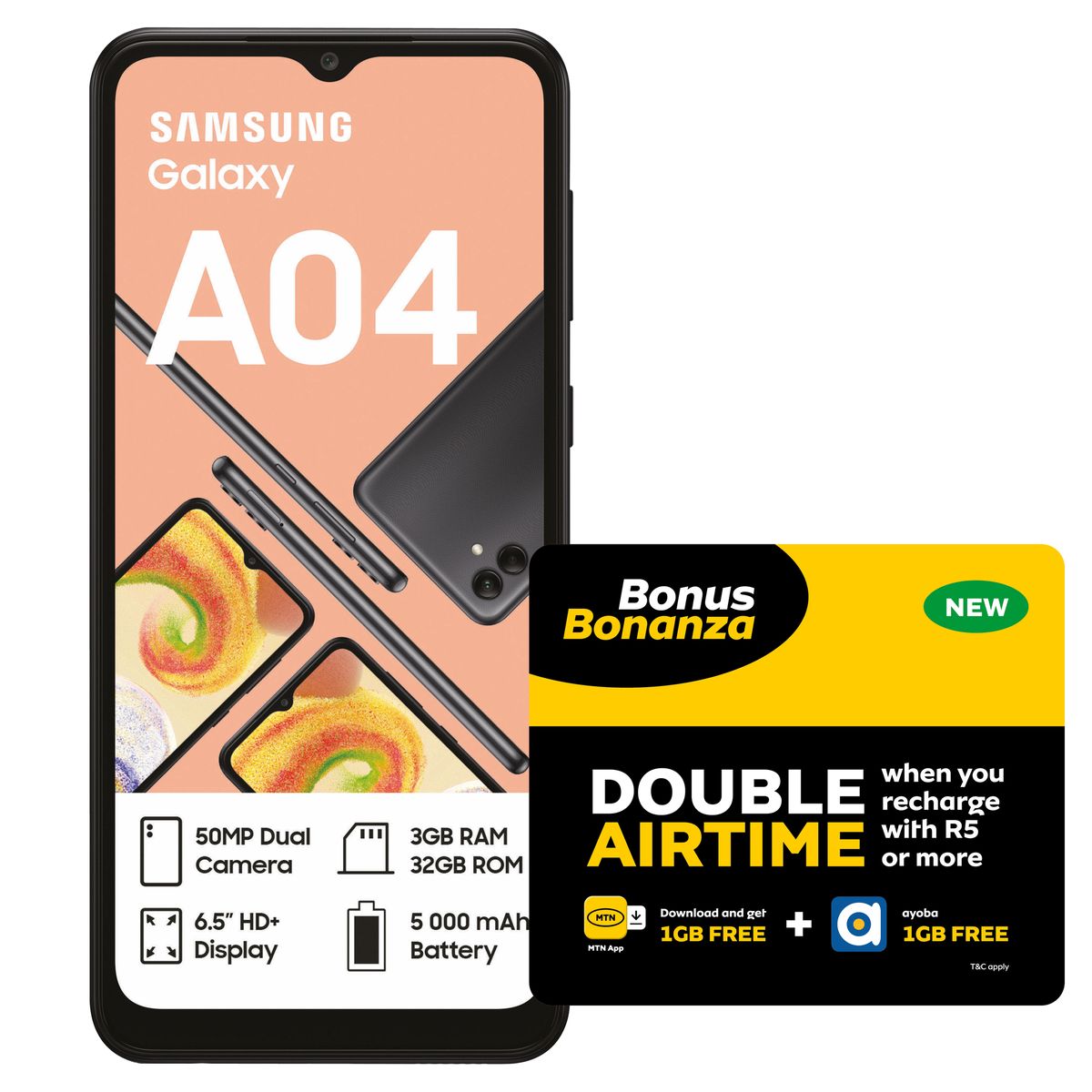 Samsung Galaxy A04 32GB Dual Sim - Black(NL) + MTN SIM KIT & LTE Device Promotion