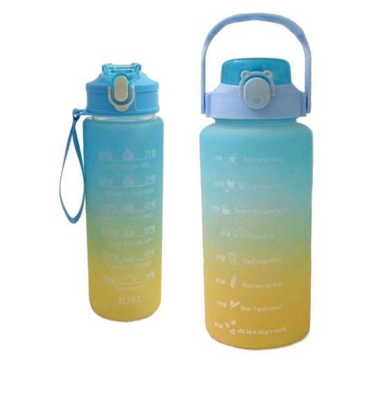 2L Motivational Water Bottle And 900ml Motivational Refill Bottle Blue